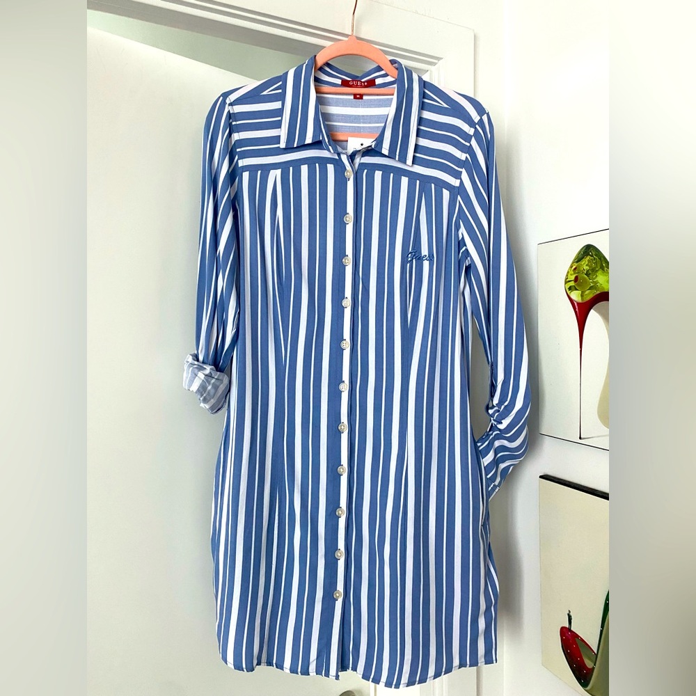 Guess l Blue/White Striped Shirt Dress